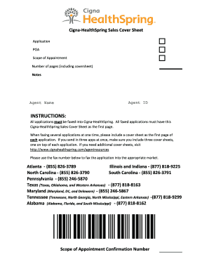 Cigna-HealthSpring Sales Cover Sheet