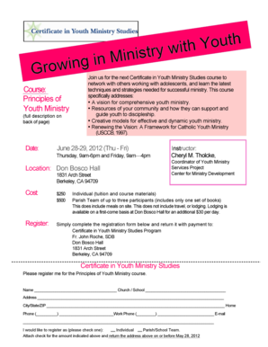 Certificate in Youth Ministry Studies Registration Form