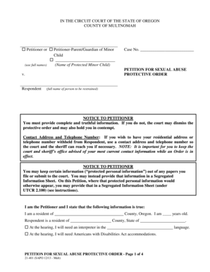 Petition for Sexual Abuse Protective Order