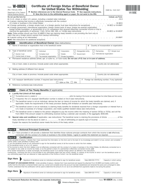 Form W-8BEN Certificate of Foreign Status