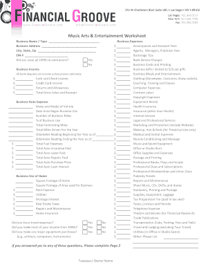 Music Arts & Entertainment Business Expense Worksheet