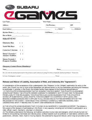 Centurion Cycling Waiver and Release Form