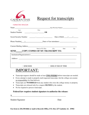 Request for Transcripts Form