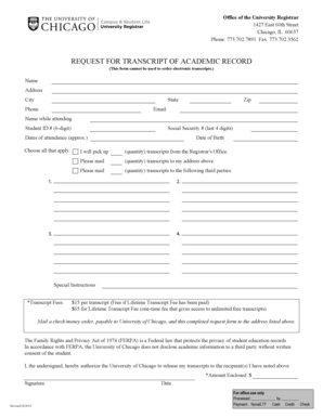 University of Chicago Transcript Request Form