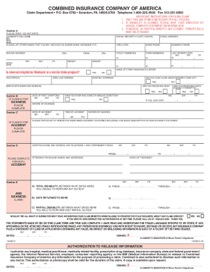 Combined Insurance Claim Form - Fill Online Printable Fillable Blank Pdffiller