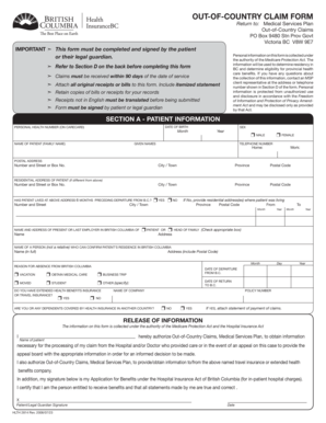 British Columbia Out-of-Country Medical Claim Form