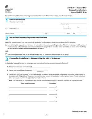 SIMPLE IRA Excess Contribution Distribution Request