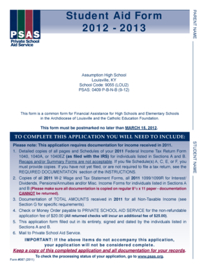 Student Aid Form 2012-2013