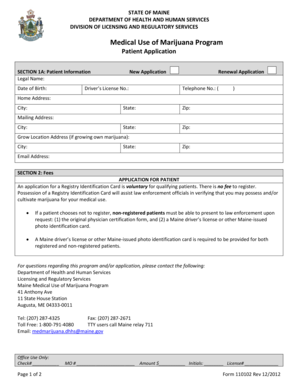 Maine Medical Marijuana Patient Application
