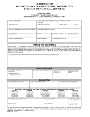 Maine Workers' Compensation Discontinuance Form