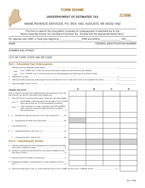 Maine Underpayment of Estimated Tax Form 2220ME