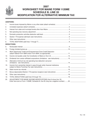 Maine Form 1120ME Schedule B