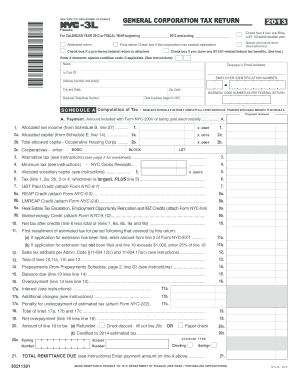 New York City General Corporation Tax Return 2013