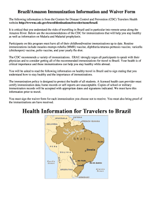 Brazil/Amazon Immunization Information and Waiver Form