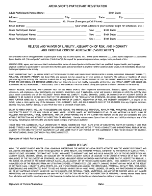 Arena Sports Participant Registration and Waiver