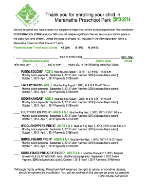 Finish contract letter - Thank you for enrolling your child in Maranatha Preschool Park - m-b-c