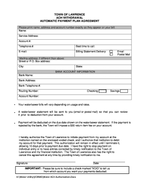 Town of Lawrence ACH Withdrawal Agreement