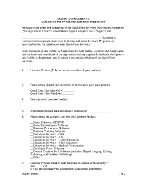 QuickTime Software Distribution Agreement Supplement