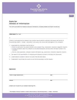 Form for Release of Information - Physiotherapy Alberta College