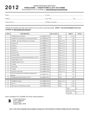 Maine 2012 Tax Form Order Form