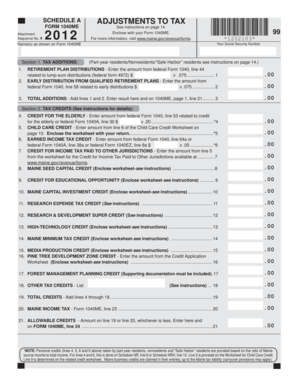 Maine Tax Adjustments Form 1040ME Schedule A