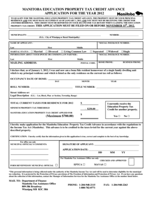 Manitoba Education Property Tax Credit Advance Application