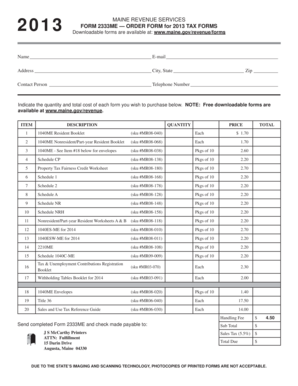 Maine 2013 Tax Form Order Form