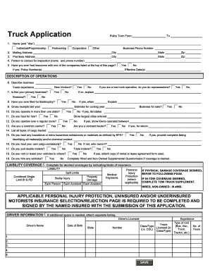 Truck Insurance Application Form