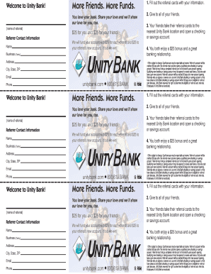 Unity Bank Referral Program Form