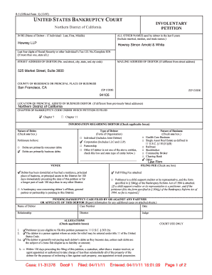 US Bankruptcy Court Involuntary Petition