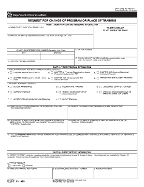VA Form 22-1995 Request for Change of Program or Place of Training