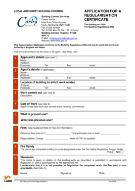 Building Control Regularisation Application