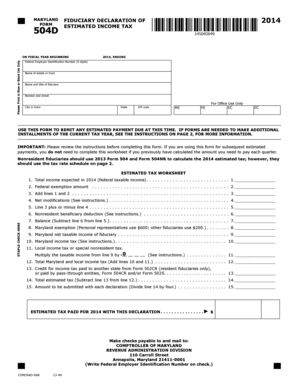 Maryland Fiduciary Estimated Income Tax Form 504D