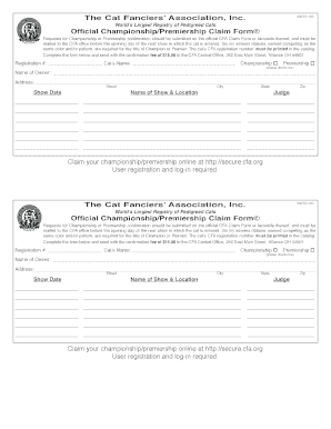 CFA Championship/Premiership Claim Form