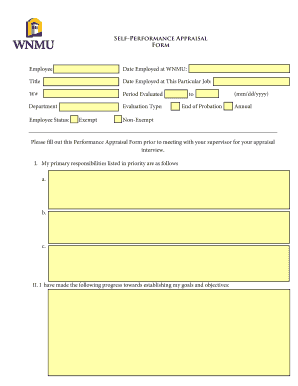 Employee evaluation form template - SElF-PERFORMANcE APPRAiSAl FORM Employee Date Employed ... - wnmu