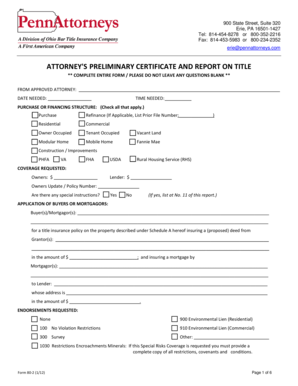Attorney's Preliminary Certificate and Report on Title