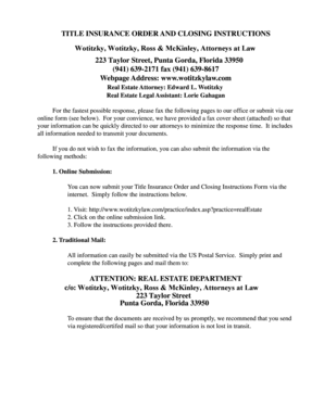 Title Insurance Order and Closing Instructions