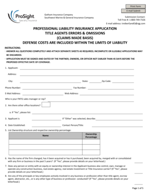 Professional Liability Insurance Application