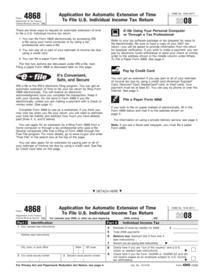 IRS Form 4868 Application for Automatic Extension of Time