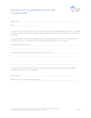 Emergency Care and Transportation Consent Form