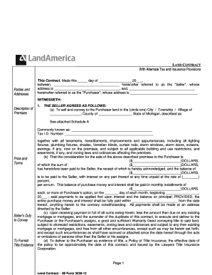 Michigan Land Contract with Tax and Insurance Provisions