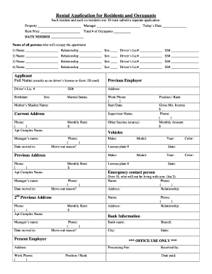 Rental Application for Residents and Occupants