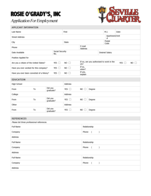 Rosie O'Grady's Employment Application