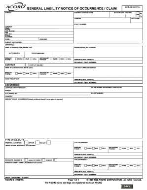 General Liability Notice of Occurrence