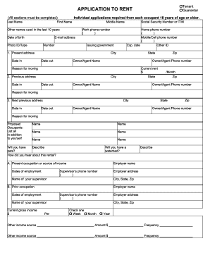 California Apartment Rental Application