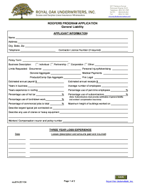 Roofers Program Application