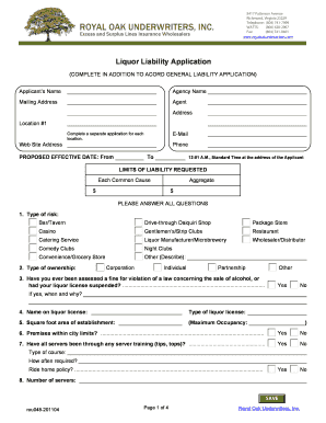 Liquor Liability Application