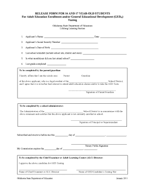 Oklahoma 16-17 Year-Old Student Release Form