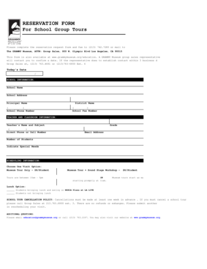GRAMMY Museum School Group Tour Reservation Form