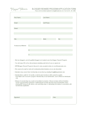 Blogger Reward Program Application Form
